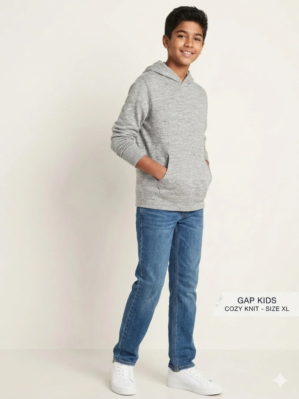 GAP Kids Gray Heathered Knit Pullover Hoodie Sweatshirt Youth XL 12-13